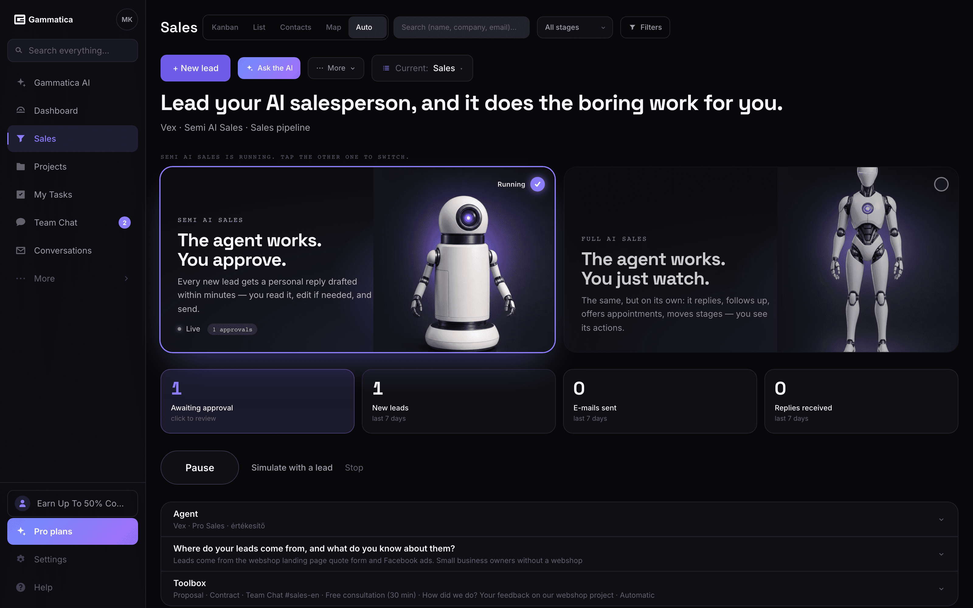 Two buttons. The agent runs your pipeline.