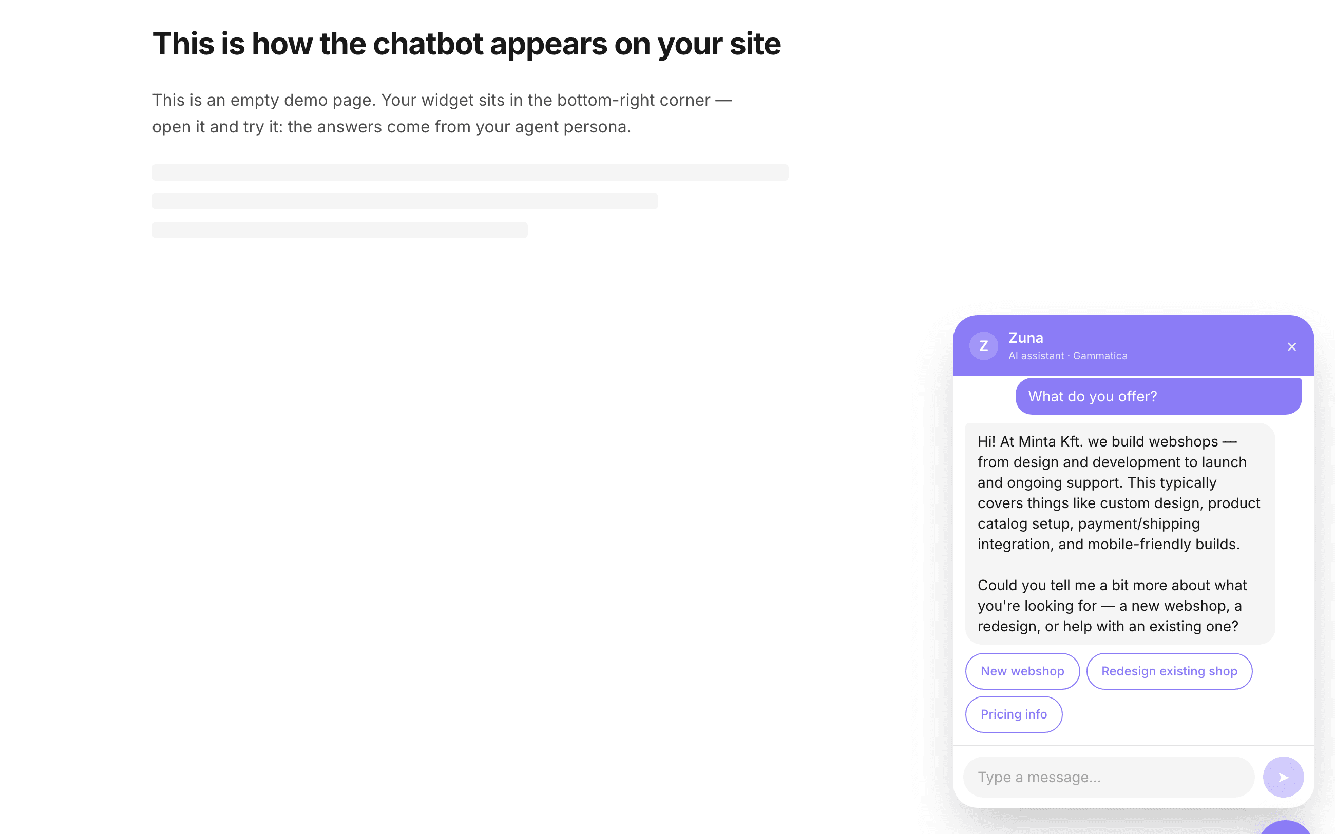 An AI chatbot for your website that answers from your own material.