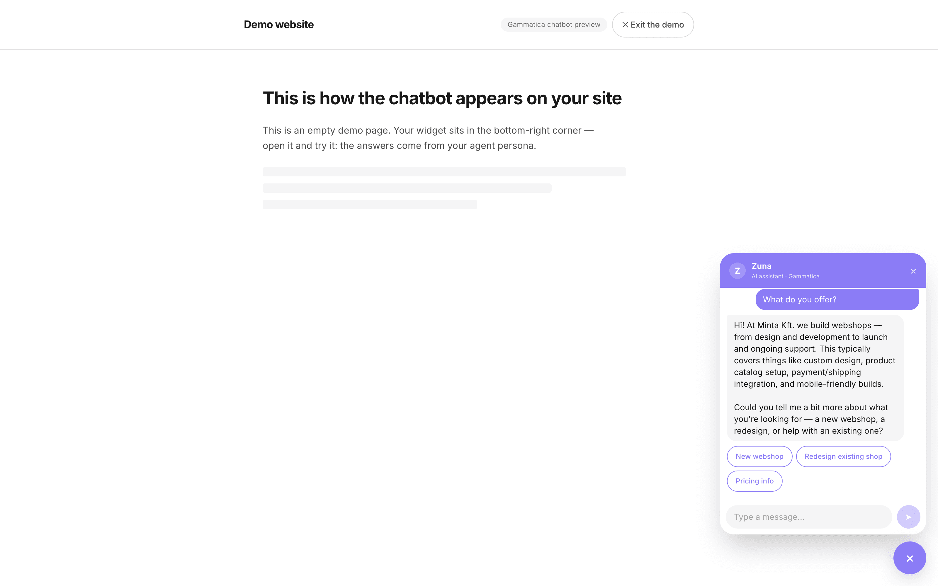 An AI chatbot for your website that answers from your own material.