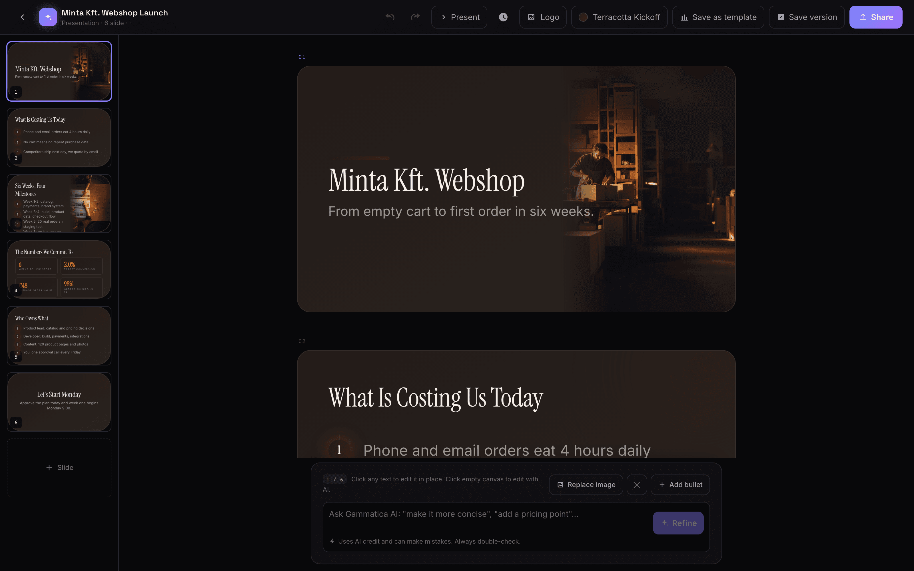 An AI presentation maker that does not fill in a template.