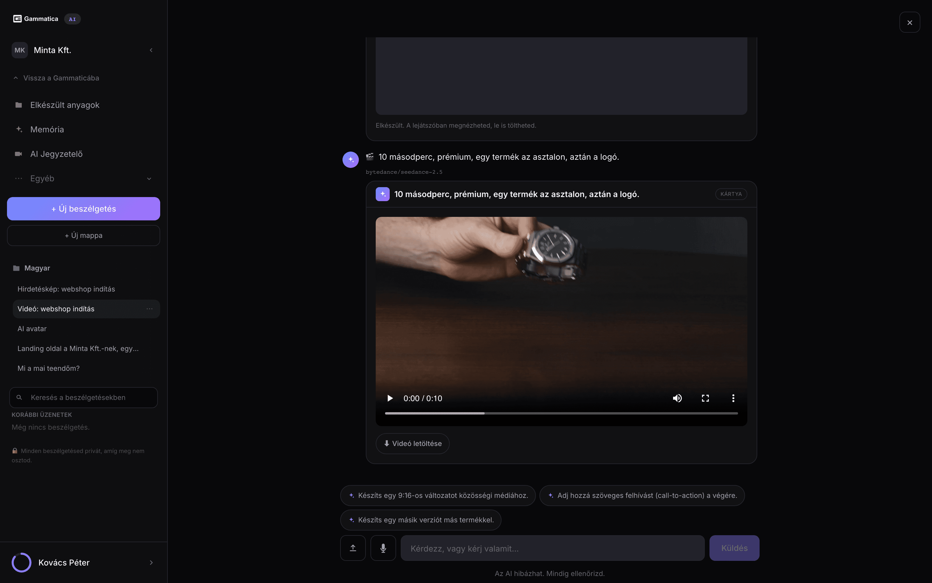 AI videó a termékedről, másodpercek alatt.
