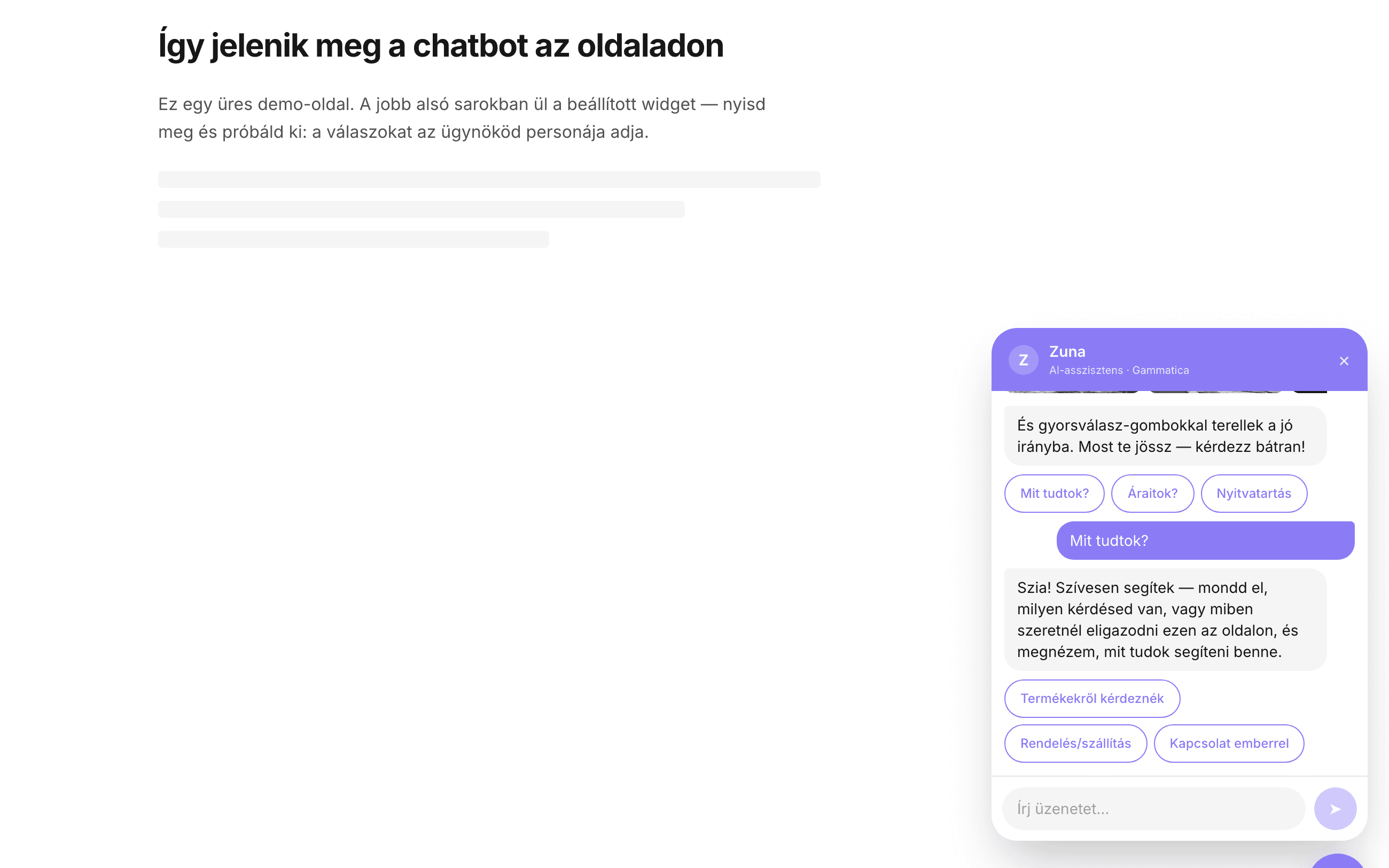 AI chatbot a weboldaladra, ami a te anyagaidból válaszol.