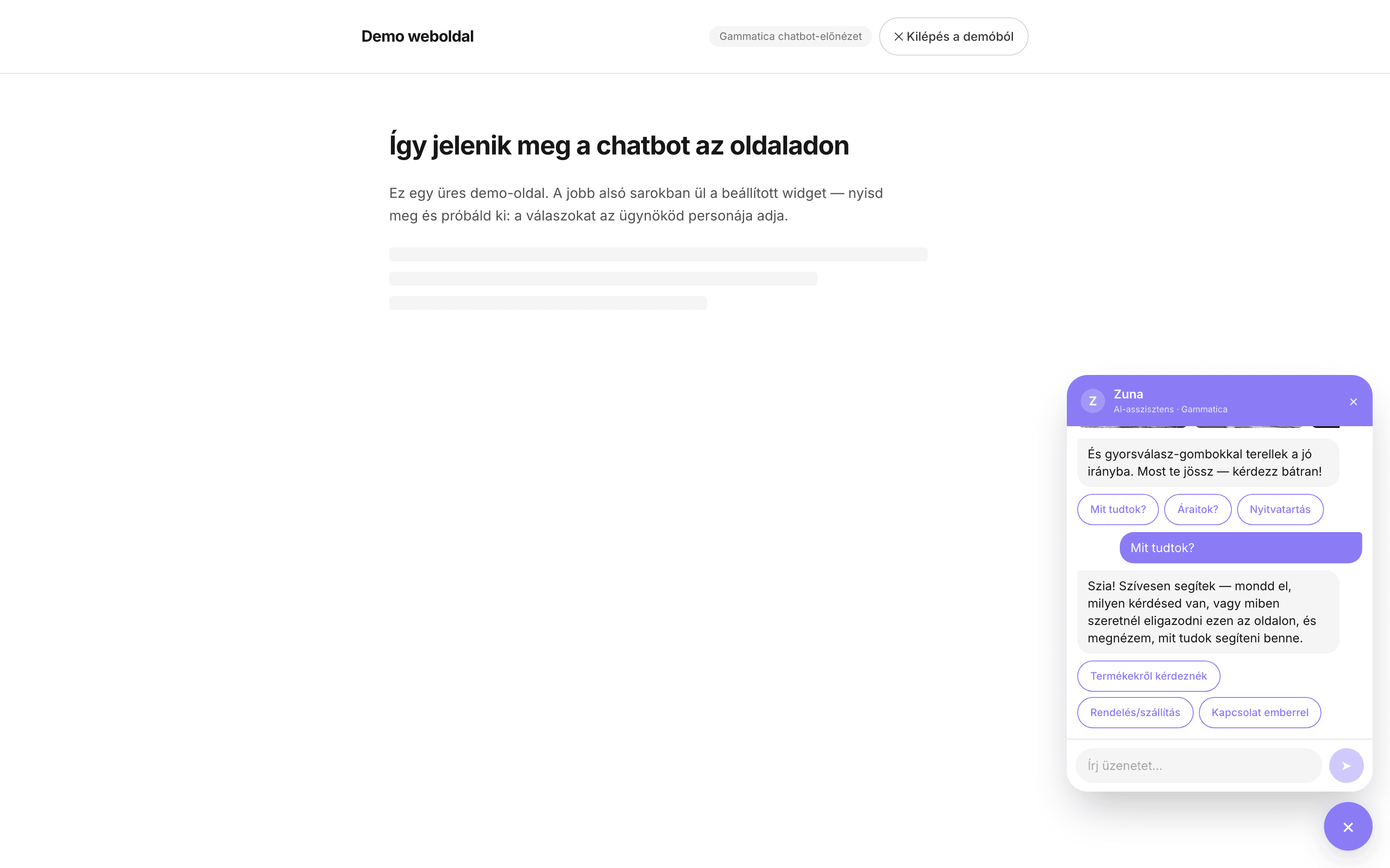 AI chatbot a weboldaladra, ami a te anyagaidból válaszol.