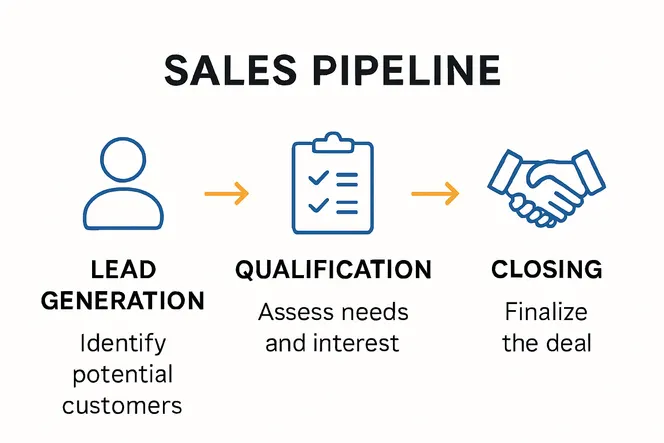 Sales pipeline stages flowchart infographic