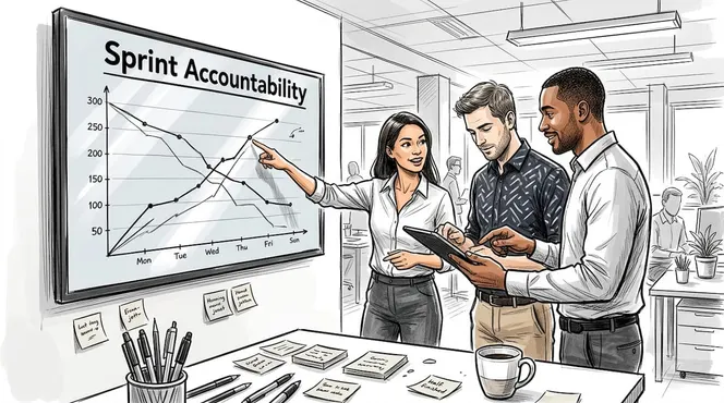 Team discussing burn chart for accountability