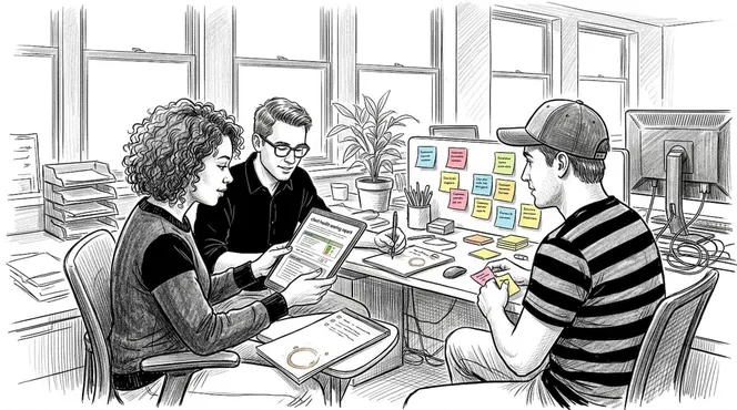Team reviews AI client scoring report together