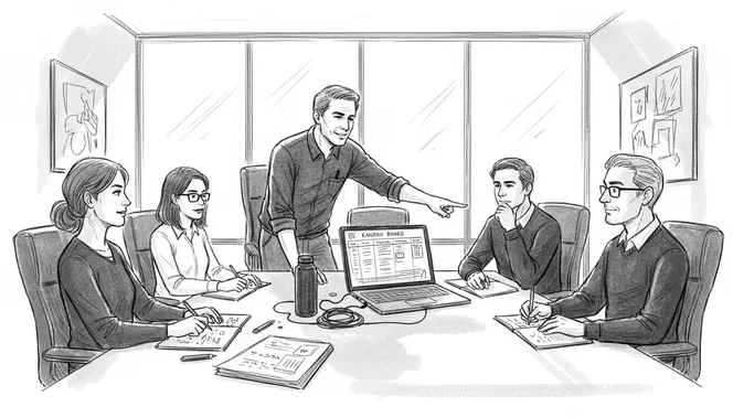 Team collaborates with AI in conference room