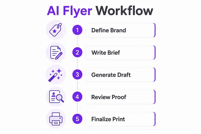 Infographic illustrating AI flyer creation workflow steps