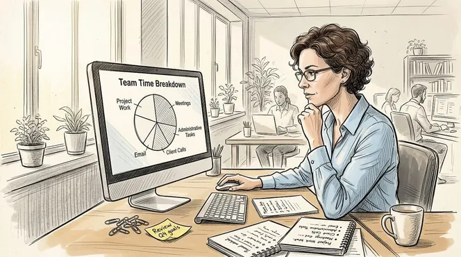Manager reviewing team time audit data