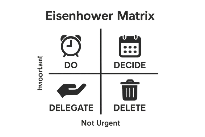 Eisenhower Matrix infographic with task categories for freelancers