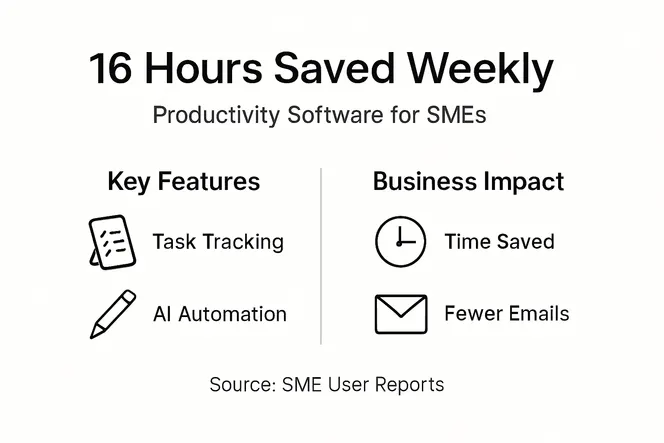 Infographic shows software features and impact highlights