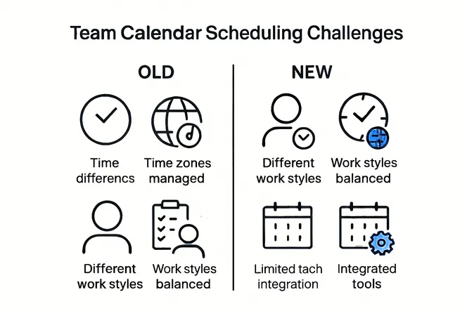 Infographic comparing traditional and modern team calendar scheduling strategies