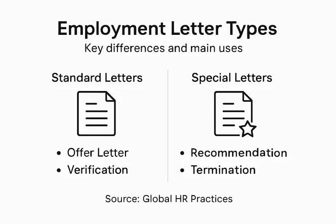 Infographic comparing employment letter types and features