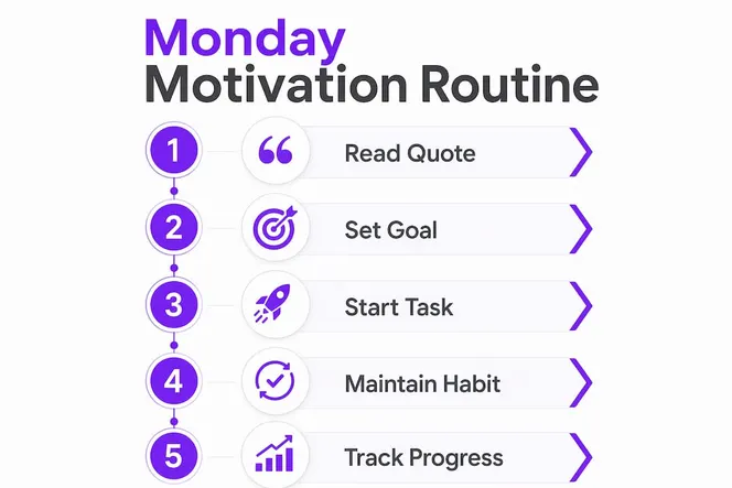Infographic illustrating Monday motivation routine steps