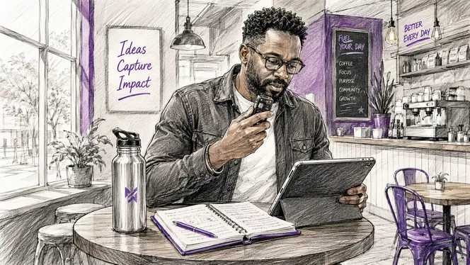 Man taking voice notes during meeting.
