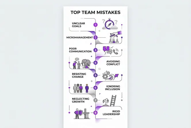 Infographic summarizing common team management mistakes