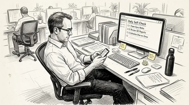 Manager noting daily habits in busy workspace