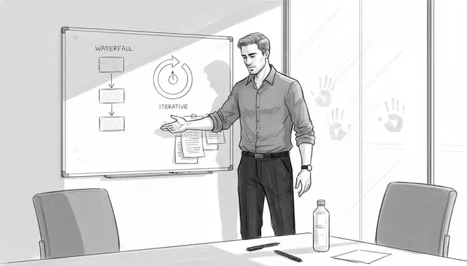Manager compares Waterfall and Iterative diagrams