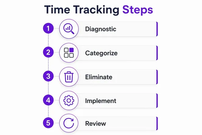 Infographic showing step-by-step time tracking process