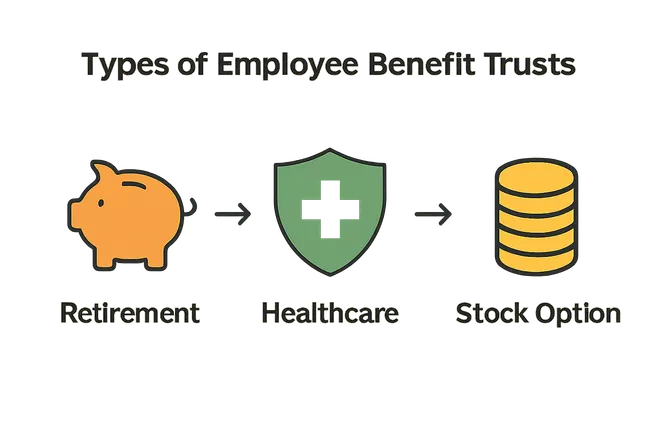 Infographic comparing retirement, healthcare, and stock option trusts