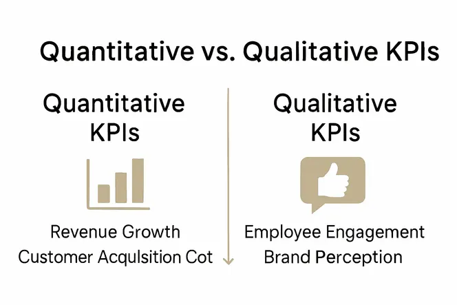Comparison chart between quantitative and qualitative KPIs with sample icons