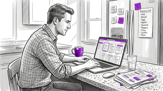 Man reviewing software templates at home workspace