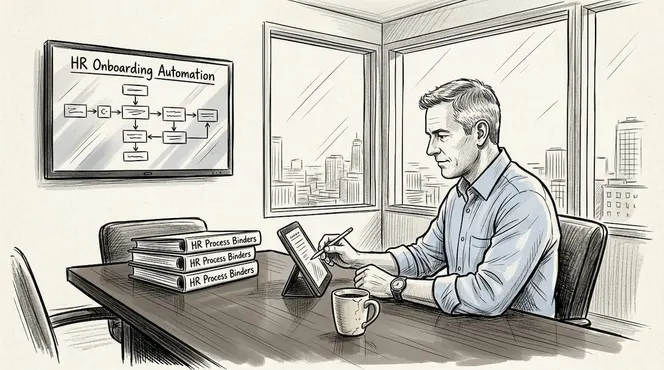 Consultant running HR automation script in office