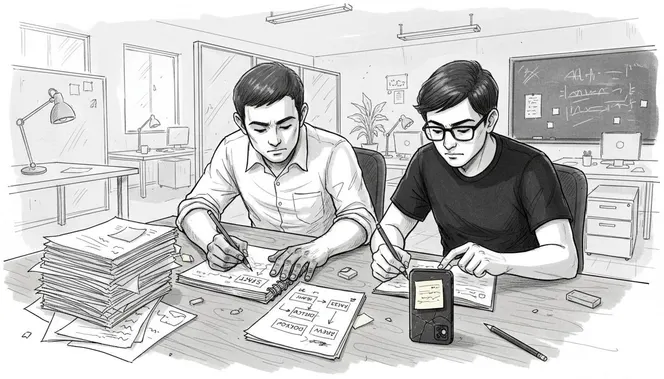 Team members prototyping workflow on desk
