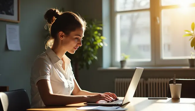 Project manager reviews automated reports with 'Administrative Tasks' banner