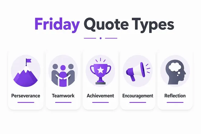 Infographic showing main categories of Friday motivation quotes