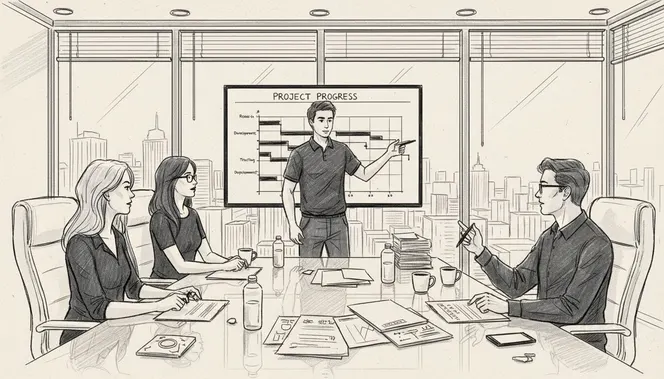 Team monitors progress tracking dashboard together