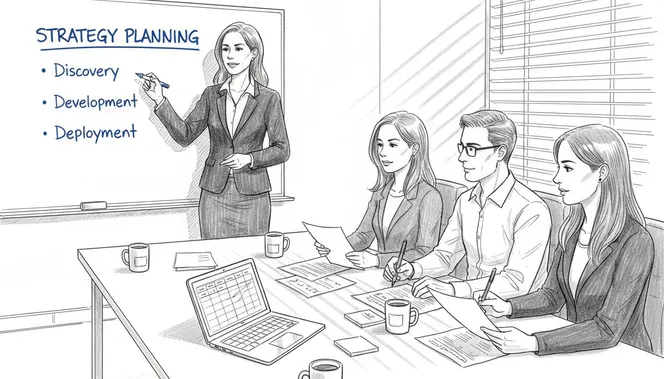 Project manager and team discussing workflow