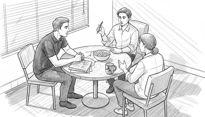 Team members sharing trust-building stories