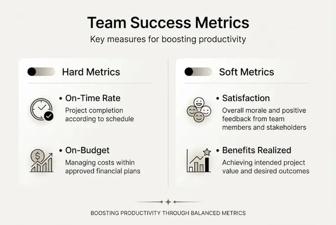 Infographic with hard and soft metrics categories