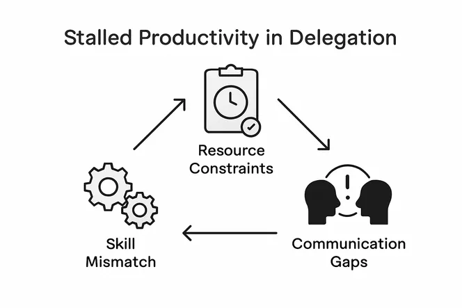 Delegation challenges cycle infographic