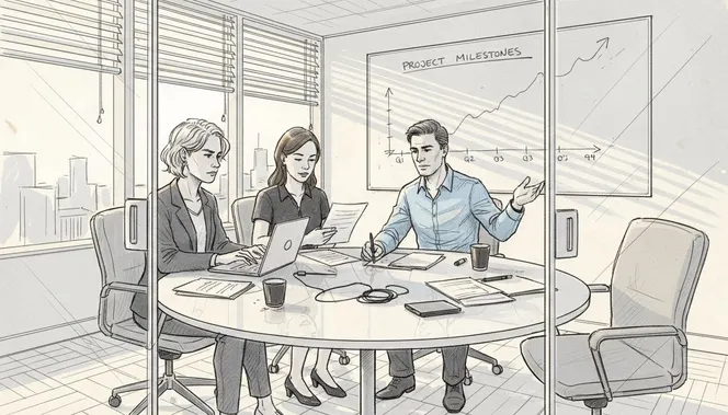 Coworkers collaborating around meeting table