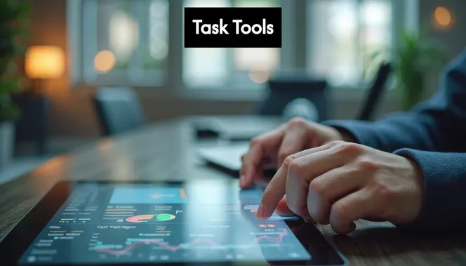 Person using task management dashboard on tablet