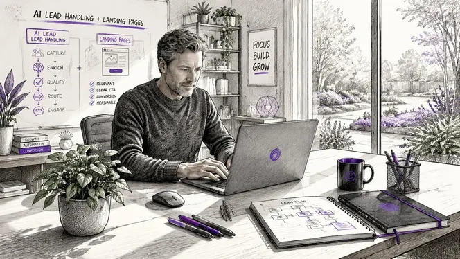 Hands typing on keyboard in home office, AI lead integration