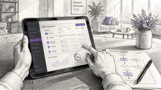 Hands using tablet for AI sales CRM integration