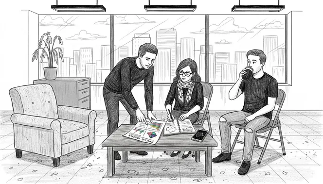 Coworkers reviewing skills matrix printout