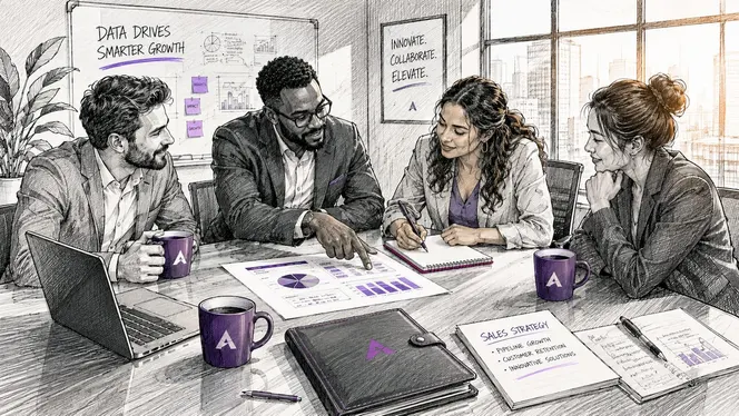 Sales team collaborating around CRM data