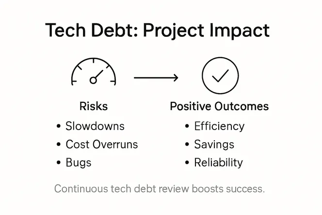 Infographic showing risks and outcomes of technical debt