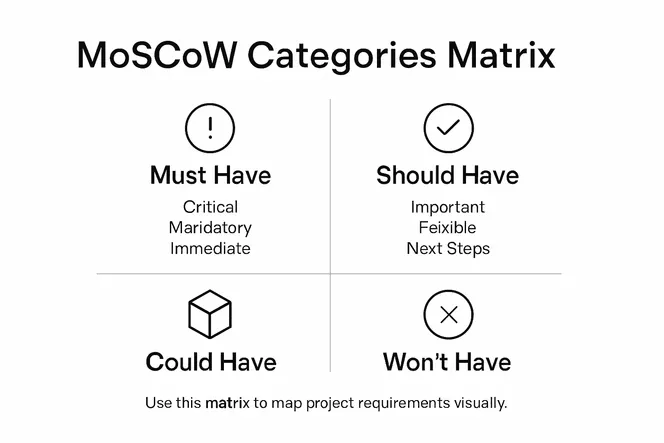 Infographic showing MoSCoW priority categories matrix