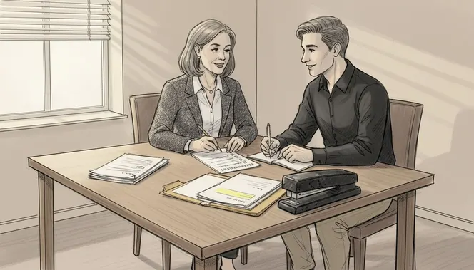 Landlord and tenant reviewing responsibility checklist