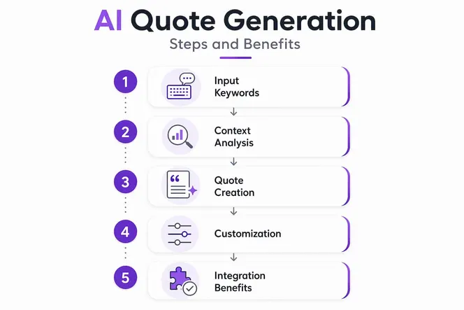 Infographic showing AI quote generation steps and benefits