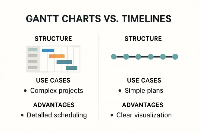 Comparison of Gantt chart and timeline features