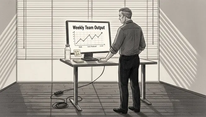 Manager checking team performance dashboard monitor