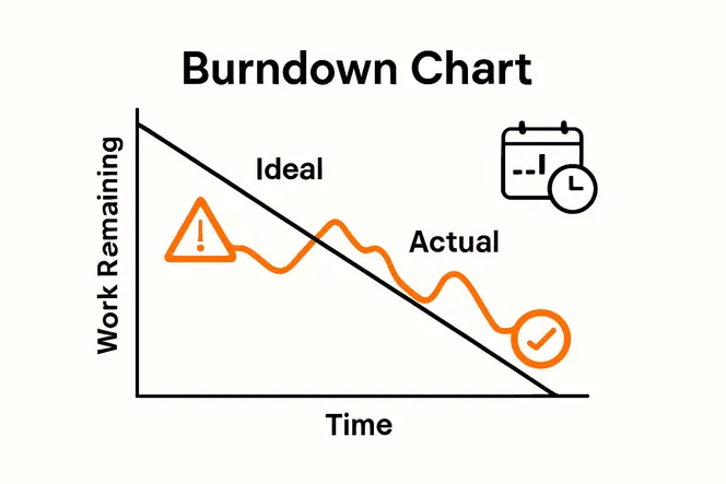 Infographic showing ideal versus actual burndown chart lines