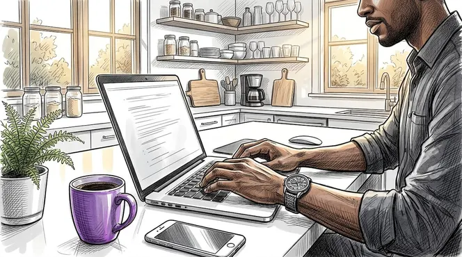 Close-up of hands typing on laptop in café