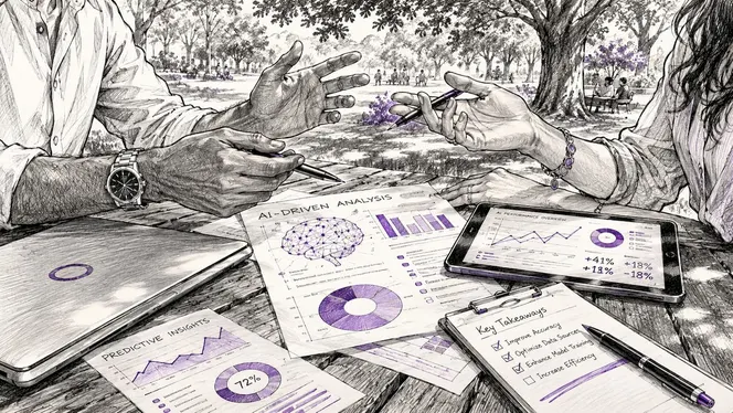 Hands discussing AI market research tool features